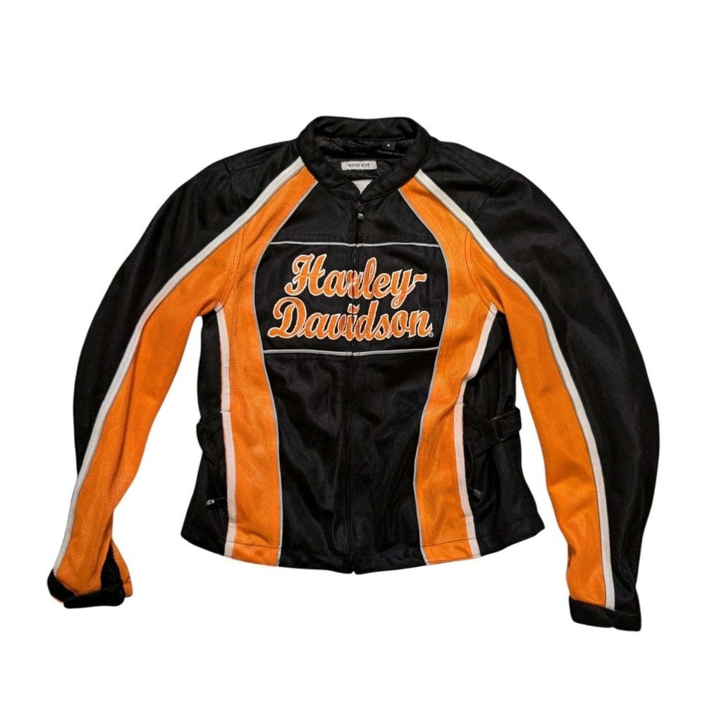 Harley Davidson Mesh Riding Jacket‎  Women's Small Black Orange Spellout